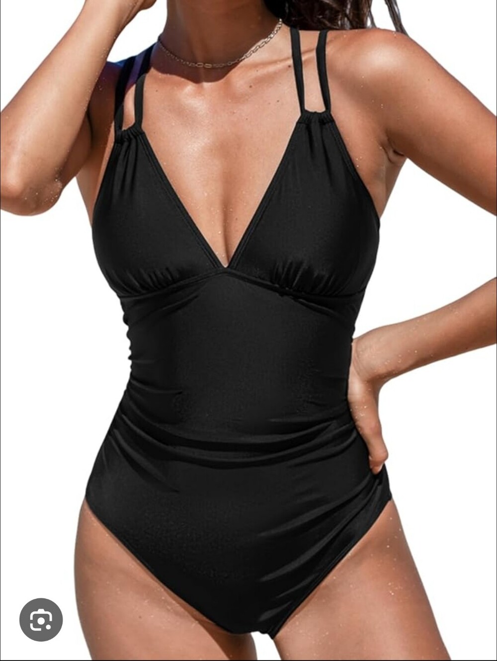 CUPSHE Black One-Piece Ruched Cross-Back Swimsuit Size Large NWT